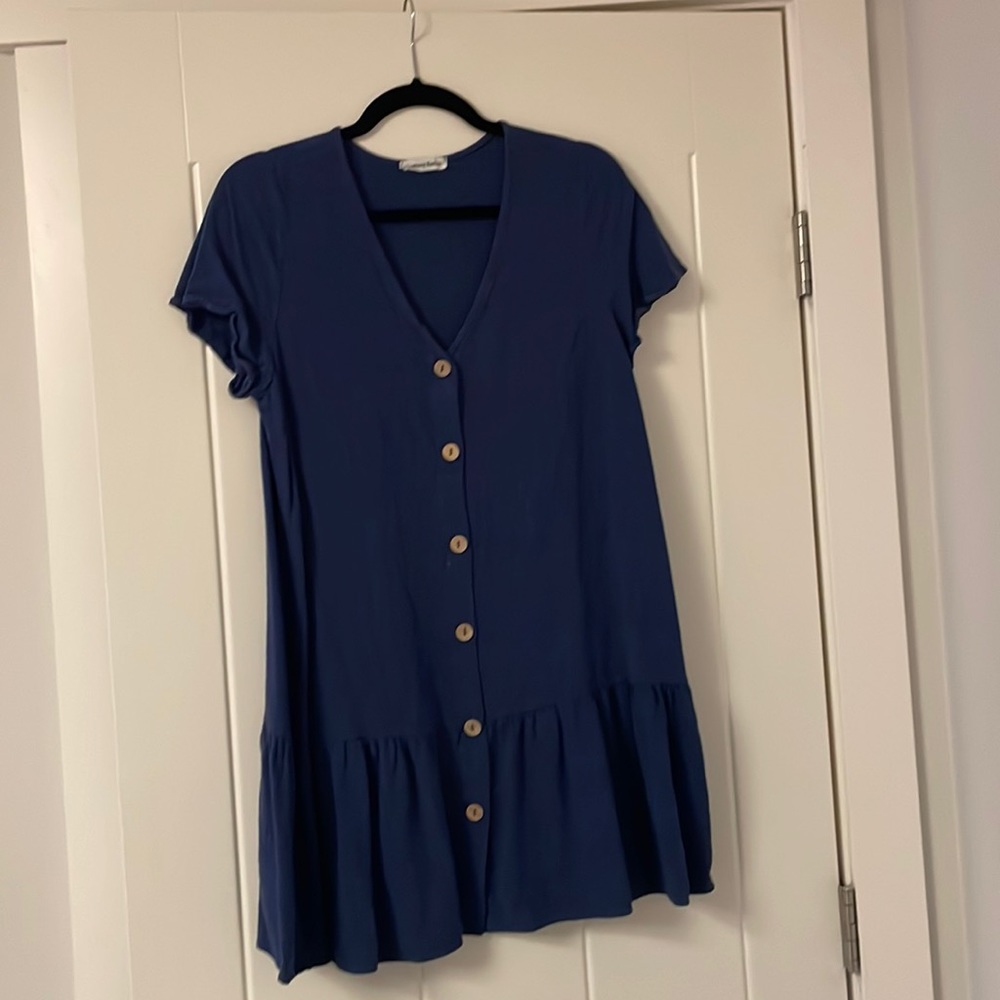 Large blue button down dress